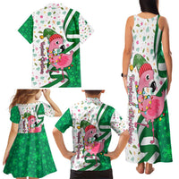 Nigeria Christmas Family Matching Tank Maxi Dress and Hawaiian Shirt with Pink Flamingo Tropical Leaves and Festive Lights Design - Wonder Print Shop
