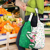 Nigeria Christmas Grocery Bag with Pink Flamingo Tropical Leaves and Festive Lights Design - Wonder Print Shop