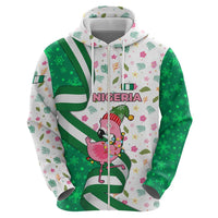 Nigeria Christmas Hoodie with Pink Flamingo Tropical Leaves and Festive Lights Design - Wonder Print Shop