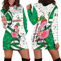 Nigeria Christmas Hoodie Dress with Pink Flamingo Tropical Leaves and Festive Lights Design - Wonder Print Shop