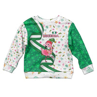 Nigeria Christmas Kid Ugly Christmas Sweater with Pink Flamingo Tropical Leaves and Festive Lights Design - Wonder Print Shop