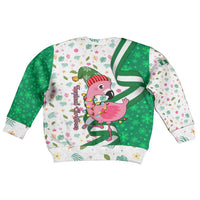 Nigeria Christmas Kid Ugly Christmas Sweater with Pink Flamingo Tropical Leaves and Festive Lights Design - Wonder Print Shop