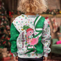 Nigeria Christmas Kid Ugly Christmas Sweater with Pink Flamingo Tropical Leaves and Festive Lights Design - Wonder Print Shop