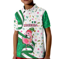 Nigeria Christmas Kid Polo Shirt with Pink Flamingo Tropical Leaves and Festive Lights Design - Wonder Print Shop