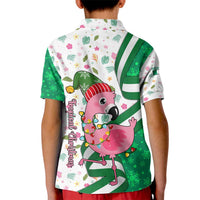 Nigeria Christmas Kid Polo Shirt with Pink Flamingo Tropical Leaves and Festive Lights Design - Wonder Print Shop