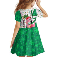 Nigeria Christmas Kid Short Sleeve Dress with Pink Flamingo Tropical Leaves and Festive Lights Design - Wonder Print Shop