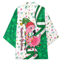 Nigeria Christmas Kimono with Pink Flamingo Tropical Leaves and Festive Lights Design - Wonder Print Shop