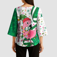 Nigeria Christmas Kimono Sleeve Blouse with Pink Flamingo Tropical Leaves and Festive Lights Design - Wonder Print Shop