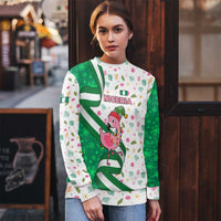Nigeria Christmas Ugly Christmas Sweater with Pink Flamingo Tropical Leaves and Festive Lights Design - Wonder Print Shop