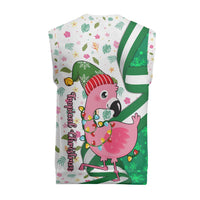 Nigeria Christmas Knitted V-Neck Vest with Pink Flamingo Tropical Leaves and Festive Lights Design - Wonder Print Shop