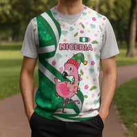 Nigeria Christmas Knitted V-Neck Vest with Pink Flamingo Tropical Leaves and Festive Lights Design - Wonder Print Shop
