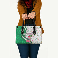Nigeria Christmas Leather Bag with Pink Flamingo Tropical Leaves and Festive Lights Design - Wonder Print Shop
