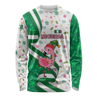Nigeria Christmas Long Sleeve Shirt with Pink Flamingo Tropical Leaves and Festive Lights Design - Wonder Print Shop
