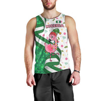 Nigeria Christmas Men Tank Top with Pink Flamingo Tropical Leaves and Festive Lights Design - Wonder Print Shop