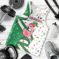 Nigeria Christmas Men Tank Top with Pink Flamingo Tropical Leaves and Festive Lights Design - Wonder Print Shop