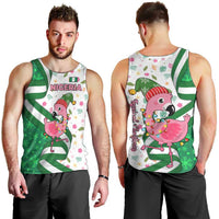 Nigeria Christmas Men Tank Top with Pink Flamingo Tropical Leaves and Festive Lights Design - Wonder Print Shop