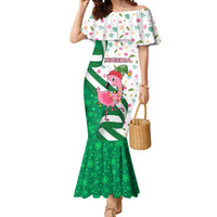 Nigeria Christmas Mermaid Dress with Pink Flamingo Tropical Leaves and Festive Lights Design - Wonder Print Shop