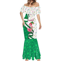 Nigeria Christmas Mermaid Dress with Pink Flamingo Tropical Leaves and Festive Lights Design - Wonder Print Shop