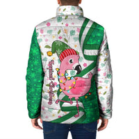Nigeria Christmas Padded Jacket with Pink Flamingo Tropical Leaves and Festive Lights Design - Wonder Print Shop
