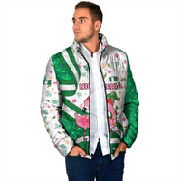 Nigeria Christmas Padded Jacket with Pink Flamingo Tropical Leaves and Festive Lights Design - Wonder Print Shop
