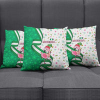 Nigeria Christmas Pillow Cover with Pink Flamingo Tropical Leaves and Festive Lights Design - Wonder Print Shop
