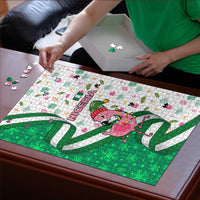 Nigeria Christmas Puzzle with Pink Flamingo Tropical Leaves and Festive Lights Design - Wonder Print Shop