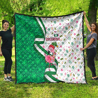 Nigeria Christmas Quilt with Pink Flamingo Tropical Leaves and Festive Lights Design - Wonder Print Shop
