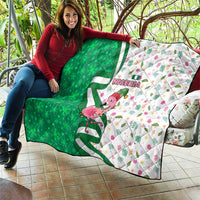 Nigeria Christmas Quilt with Pink Flamingo Tropical Leaves and Festive Lights Design - Wonder Print Shop