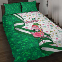 Nigeria Christmas Quilt Bed Set with Pink Flamingo Tropical Leaves and Festive Lights Design - Wonder Print Shop