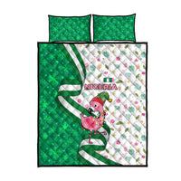 Nigeria Christmas Quilt Bed Set with Pink Flamingo Tropical Leaves and Festive Lights Design - Wonder Print Shop