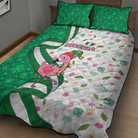 Nigeria Christmas Quilt Bed Set with Pink Flamingo Tropical Leaves and Festive Lights Design - Wonder Print Shop