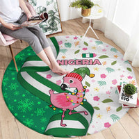 Nigeria Christmas Round Carpet with Pink Flamingo Tropical Leaves and Festive Lights Design - Wonder Print Shop