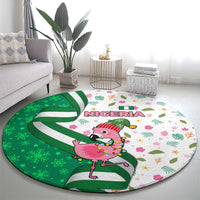 Nigeria Christmas Round Carpet with Pink Flamingo Tropical Leaves and Festive Lights Design - Wonder Print Shop