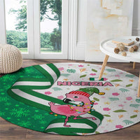 Nigeria Christmas Round Carpet with Pink Flamingo Tropical Leaves and Festive Lights Design - Wonder Print Shop