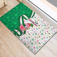 Nigeria Christmas Rubber Doormat with Pink Flamingo Tropical Leaves and Festive Lights Design - Wonder Print Shop
