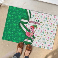Nigeria Christmas Rubber Doormat with Pink Flamingo Tropical Leaves and Festive Lights Design - Wonder Print Shop