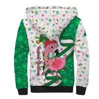 Nigeria Christmas Sherpa Hoodie with Pink Flamingo Tropical Leaves and Festive Lights Design - Wonder Print Shop