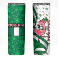 Nigeria Christmas Skinny Tumbler with Pink Flamingo Tropical Leaves and Festive Lights Design - Wonder Print Shop
