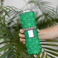Nigeria Christmas Skinny Tumbler with Pink Flamingo Tropical Leaves and Festive Lights Design - Wonder Print Shop