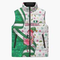 Nigeria Christmas Sleeveless Puffer Jacket with Pink Flamingo Tropical Leaves and Festive Lights Design - Wonder Print Shop