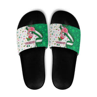 Nigeria Christmas Slide Sandals with Pink Flamingo Tropical Leaves and Festive Lights Design - Wonder Print Shop
