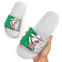 Nigeria Christmas Slide Sandals with Pink Flamingo Tropical Leaves and Festive Lights Design - Wonder Print Shop