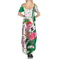 Nigeria Christmas Summer Maxi Dress with Pink Flamingo Tropical Leaves and Festive Lights Design - Wonder Print Shop