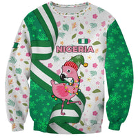 Nigeria Christmas Sweatshirt with Pink Flamingo Tropical Leaves and Festive Lights Design - Wonder Print Shop