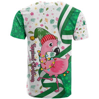 Nigeria Christmas T Shirt with Pink Flamingo Tropical Leaves and Festive Lights Design - Wonder Print Shop