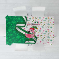 Nigeria Christmas Tablecloth with Pink Flamingo Tropical Leaves and Festive Lights Design - Wonder Print Shop
