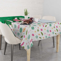 Nigeria Christmas Tablecloth with Pink Flamingo Tropical Leaves and Festive Lights Design - Wonder Print Shop