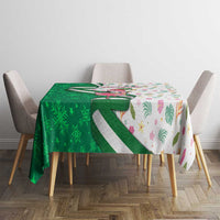 Nigeria Christmas Tablecloth with Pink Flamingo Tropical Leaves and Festive Lights Design - Wonder Print Shop