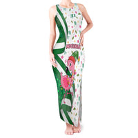 Nigeria Christmas Tank Maxi Dress with Pink Flamingo Tropical Leaves and Festive Lights Design - Wonder Print Shop