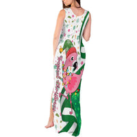 Nigeria Christmas Tank Maxi Dress with Pink Flamingo Tropical Leaves and Festive Lights Design - Wonder Print Shop